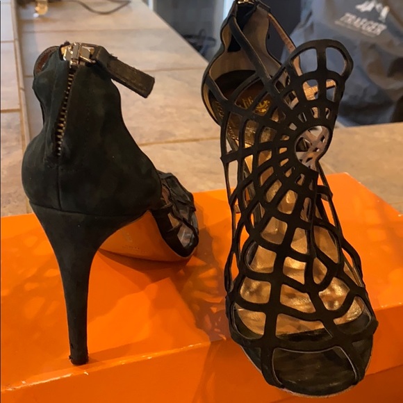 Roberto Cavalli black suede spiderweb zip heels - Picture 4 of 5